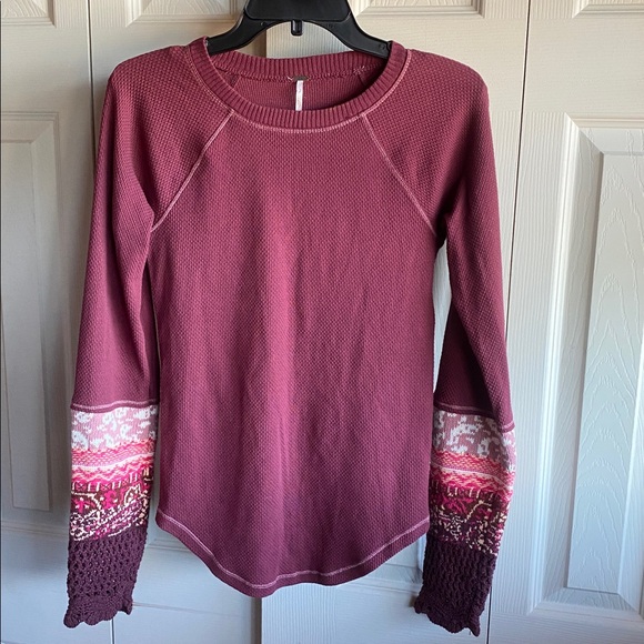 Free People NWT InThe Mix Colorful Crochet Crewneck Long Sleeve Thermal Knit Top - Picture 4 of 14
